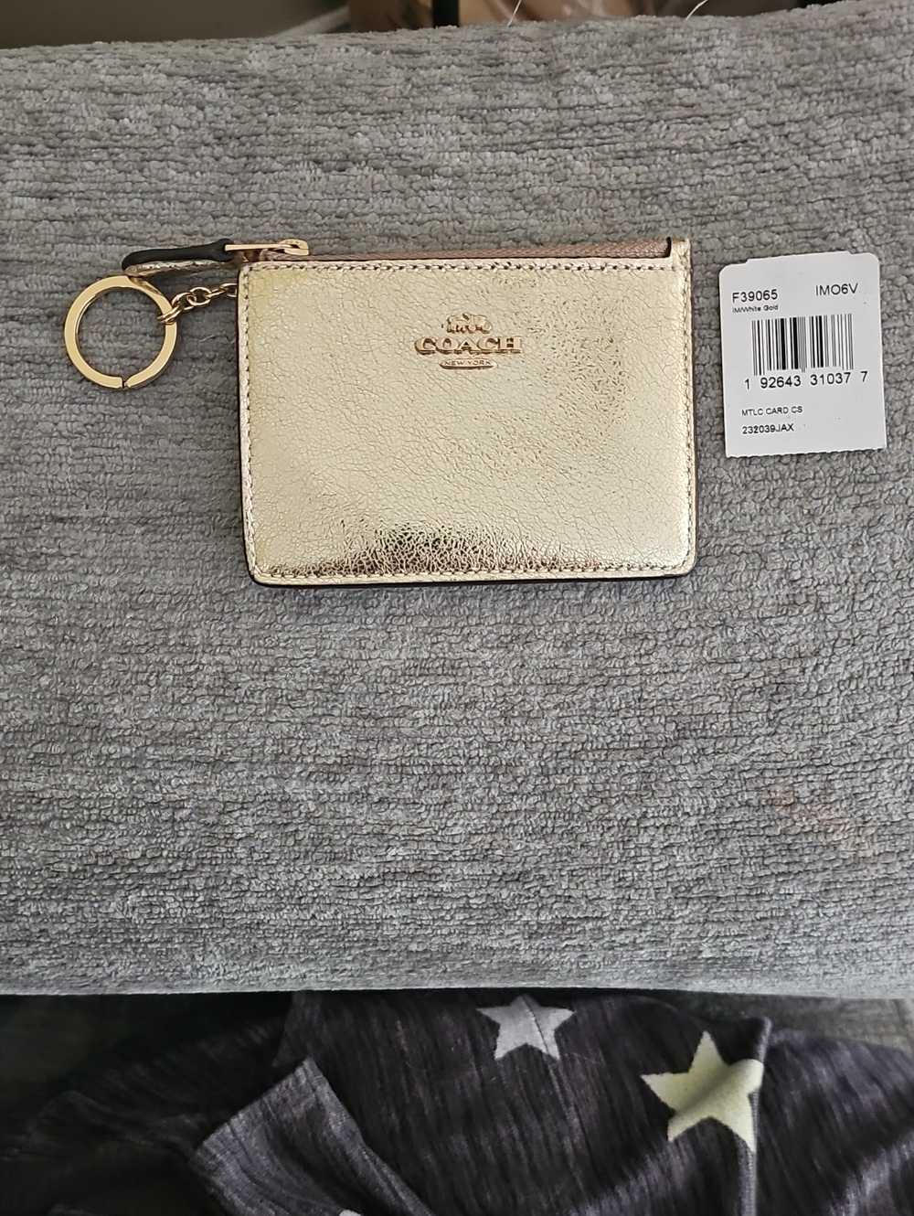 COACH Mini Skinnt Metallic Gold Card Wallet ID CASE NWT